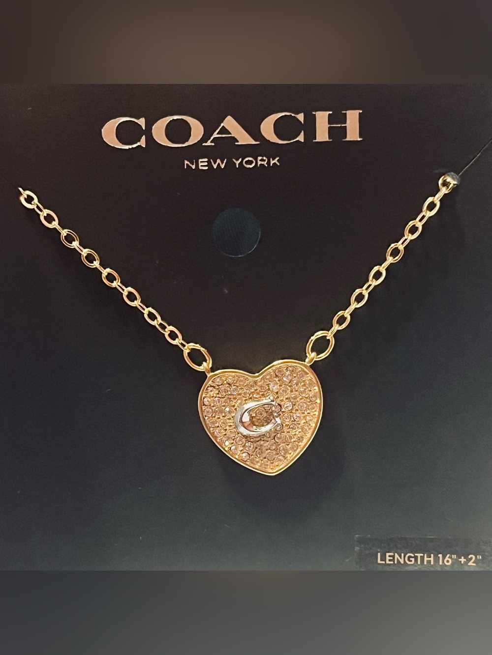Coach Gold-Tone Crystal Heart Necklace